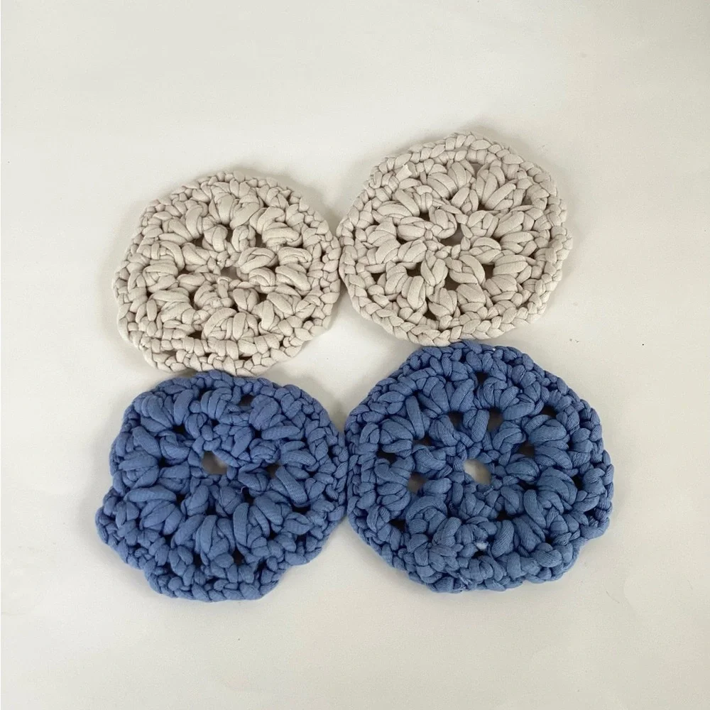 Coasters Set Hand Crafted Denim Blue Cream Bar Cart Essentials Cotton